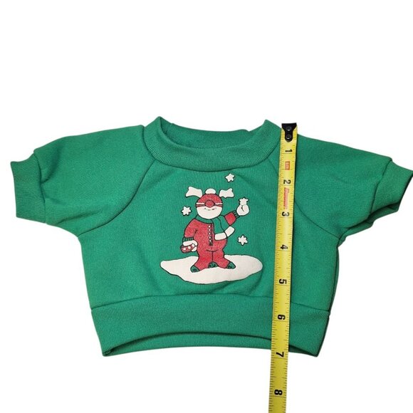 Bear Doll Sweatshirt Vintage Double Sided Winter Christmas Snow Green Dress Up - Picture 4 of 5